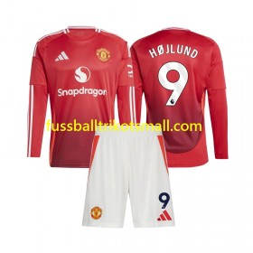Fußballtrikots Manchester United Rasmus Hojlund 9 Kinder 2024-2025 Langarm Heimtrikotsatz kaufen